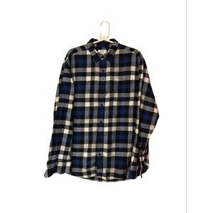 Croft & Barrow Men Size Large Button Down Shirt Blue Plaid Flannel Long Sleeve